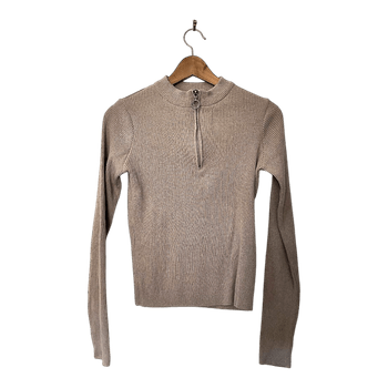 Beige ribbed long-sleeved top