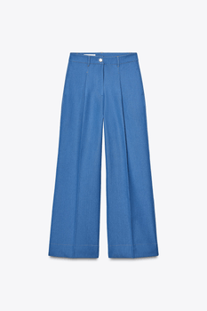 Blue wide trousers with contrast stitching