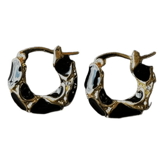 Gold and black hoop earrings