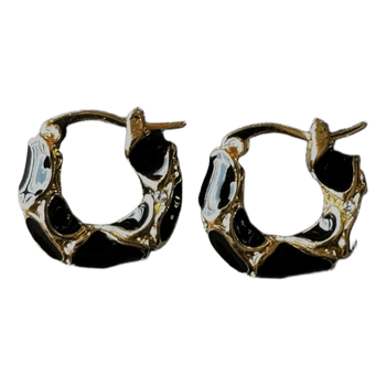 Gold and black hoop earrings