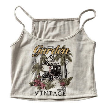 Cream ribbed graphic top