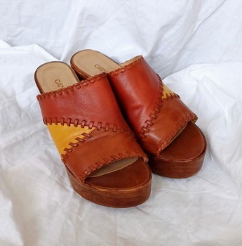 Brown leather mules
