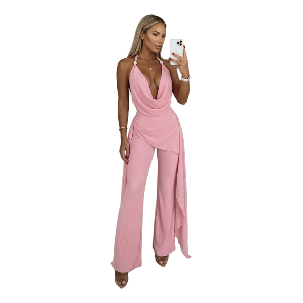 Pink draped halterneck jumpsuit