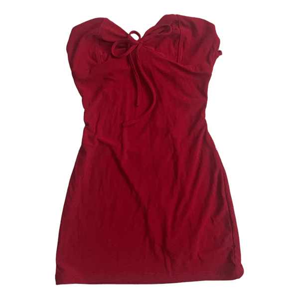 Red strapless mini dress