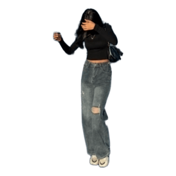 Distressed blue wide jeans