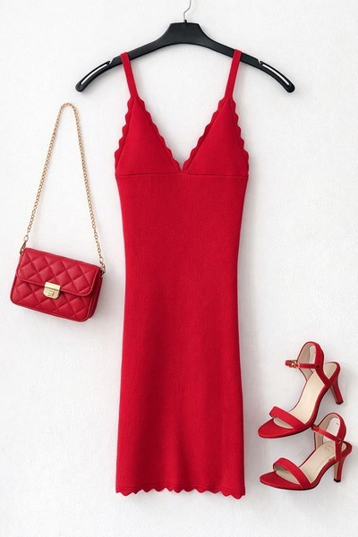 Red knit midi dress