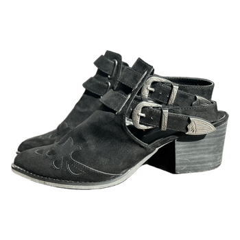 Papaya western-style mule boots in faux suede