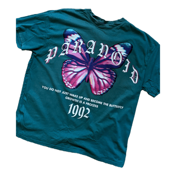 Green butterfly graphic t-shirt