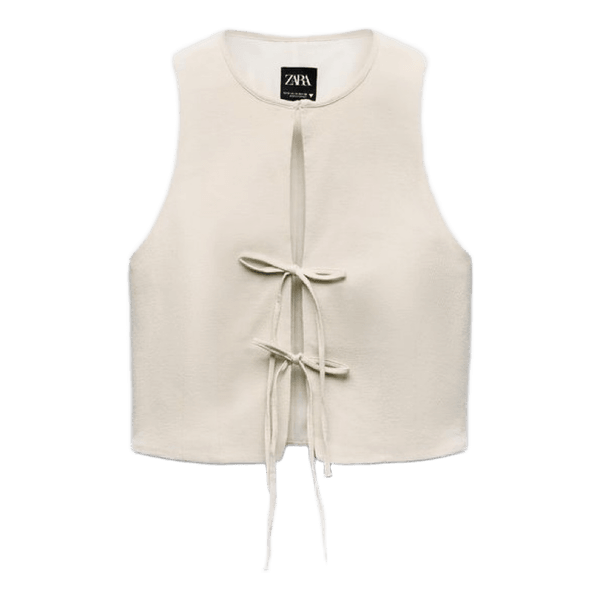Zara Beige vest med bindebånd