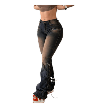 Flared denim trousers