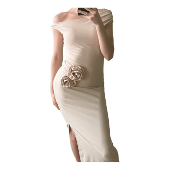 Beige off shoulder dress