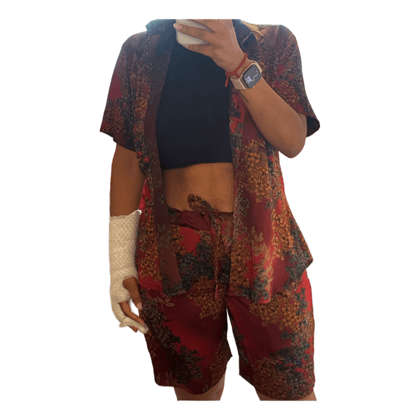 Floral red shorts set