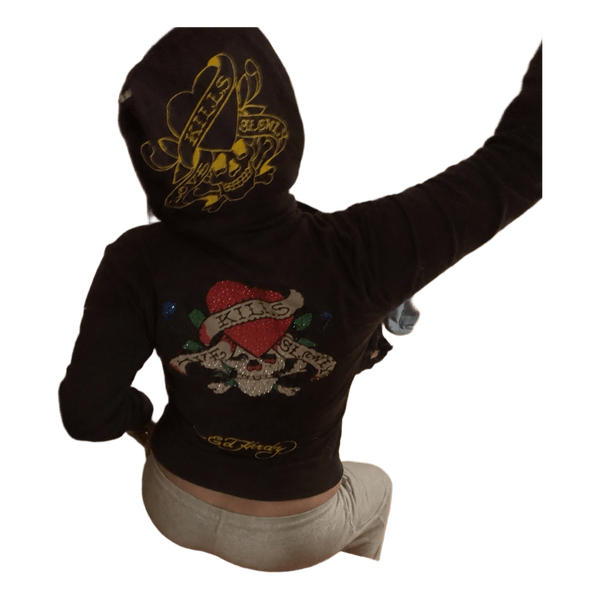Ed Hardy rhinestone zip hoodie