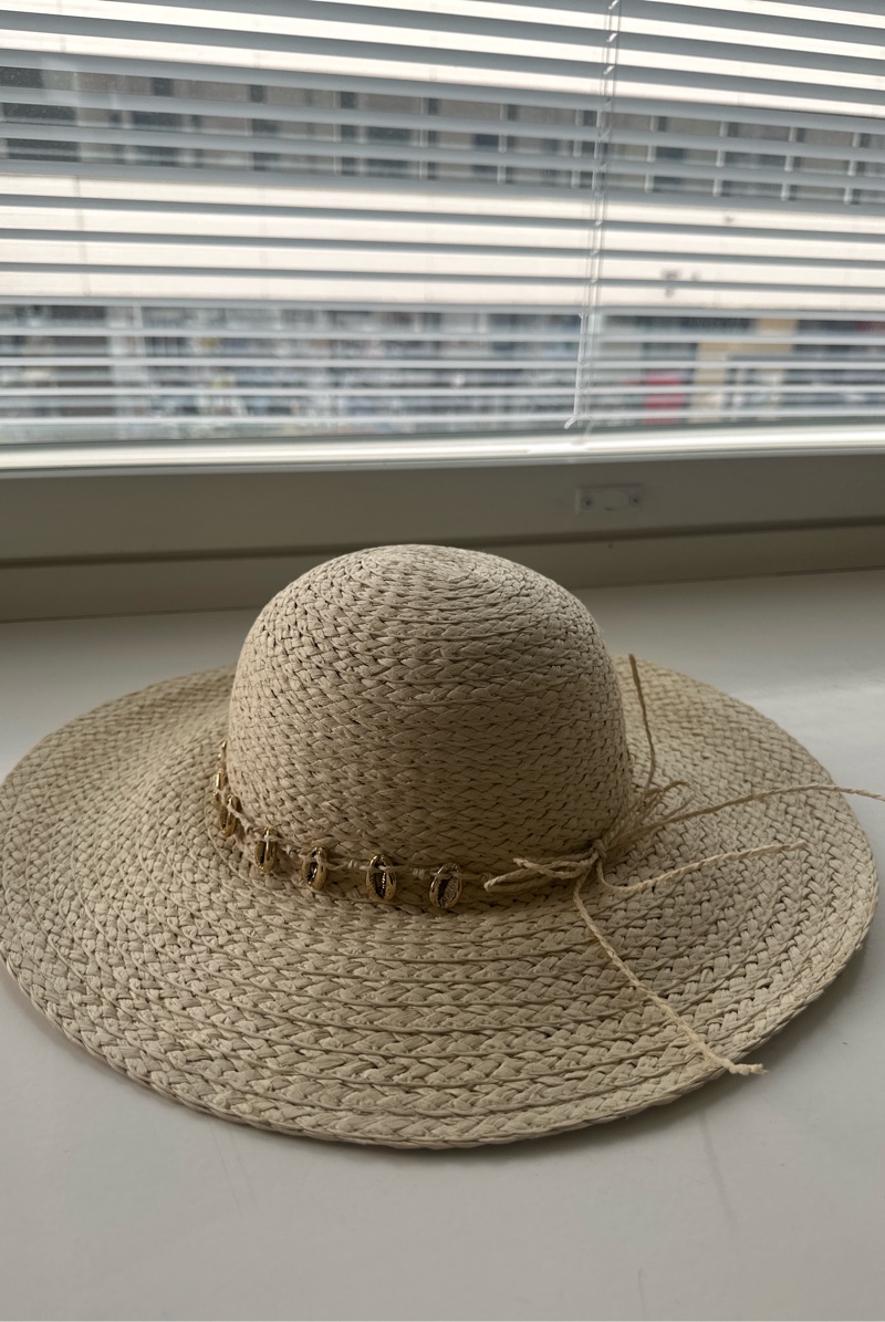 Hattu kultasilla helmikoristeilla
