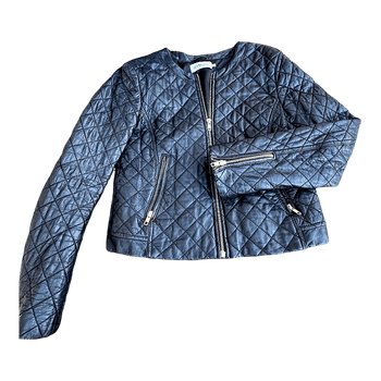 Black quilted real leather jacket