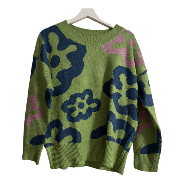 Green floral pattern sweater
