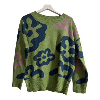 Green floral pattern sweater