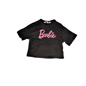 Black t-shirt with pink Barbie logo