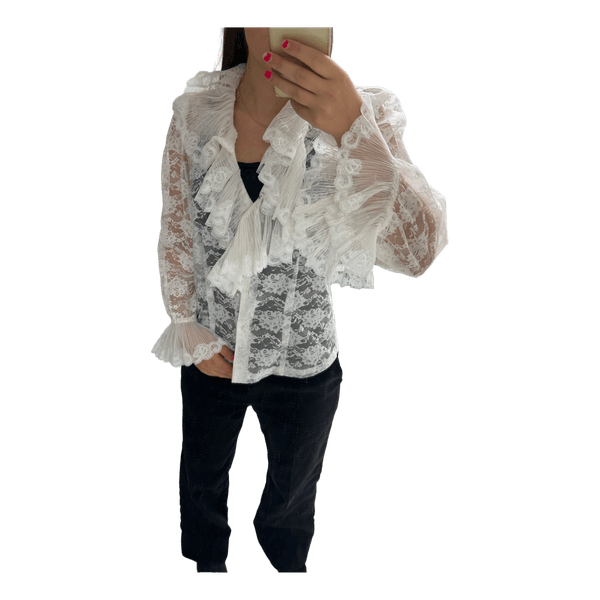 White lace ruffle blouse