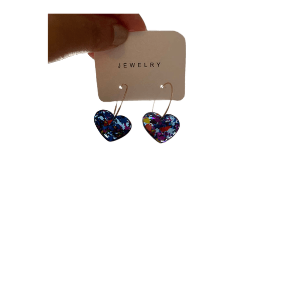 Blue glitter heart earrings