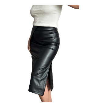 New Black faux leather midi skirt size S