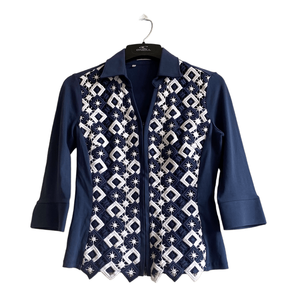 Nara Camicie Made in Italy embroidered cardigan jacket polo collar size S like new