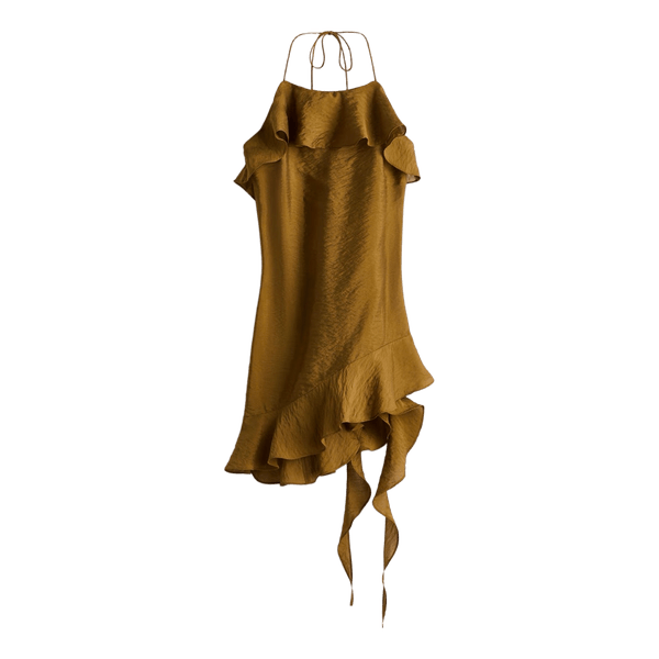 Mustard ruffle halter dress