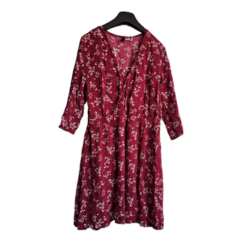Red floral wrap dress