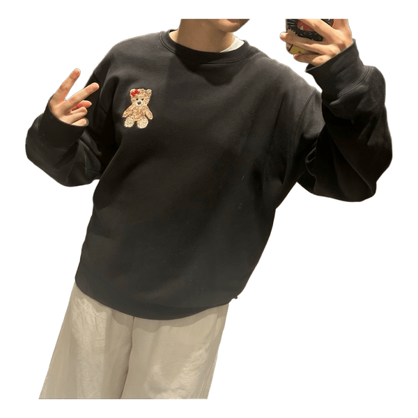 Black oversized teddy bear sweatshirt