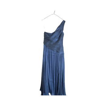 Forever New metallic one shoulder drop hem maxi dress in blue