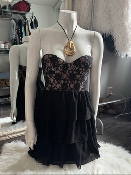 Black strapless lace dress