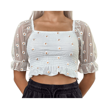 Valkoinen daisy crop top XS/S – kesä / festari / coquette