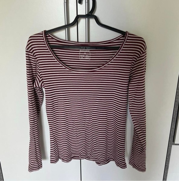 Burgundy and white striped long sleeved top