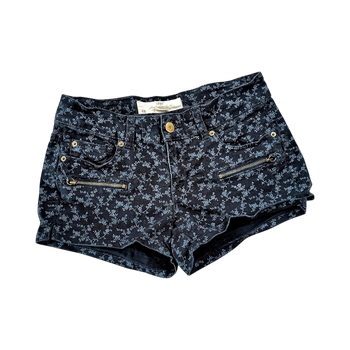 Navy floral denim shorts