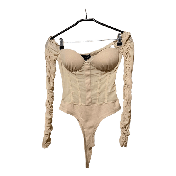 Beige mesh corset bodysuit