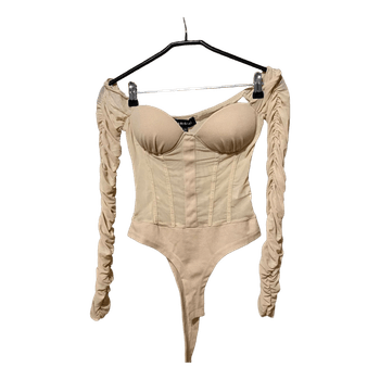 Beige mesh corset bodysuit