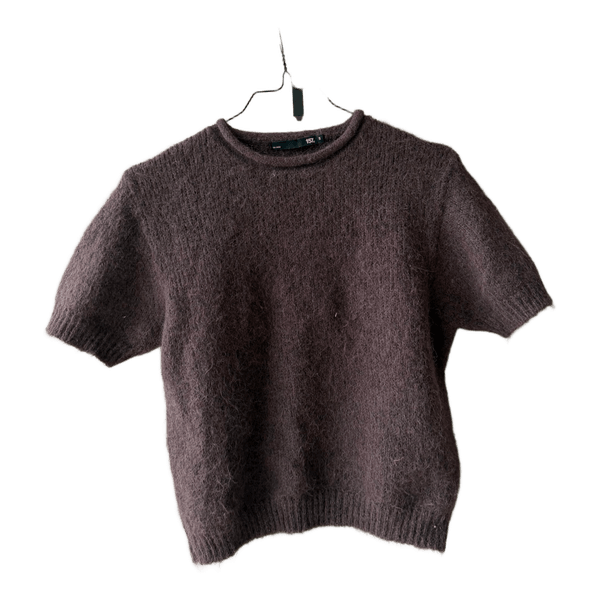 Brun kortærmet strikbluse