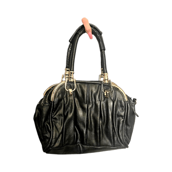 Black handbag with gold accents
