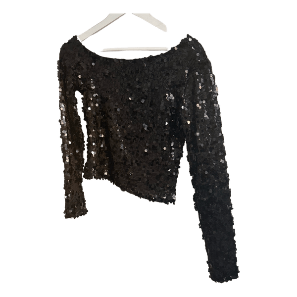Black sequin long-sleeved top