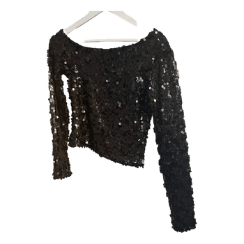 Black sequin long-sleeved top