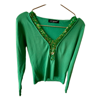 Green sequin embellished cardigan