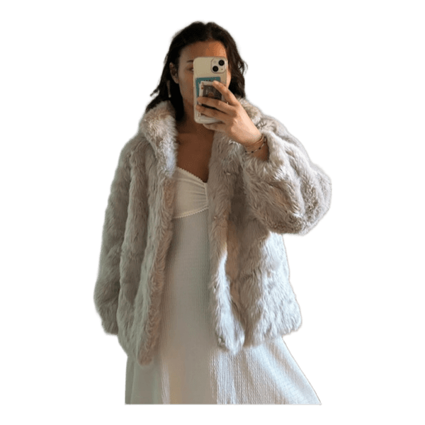 Beige faux fur jakke