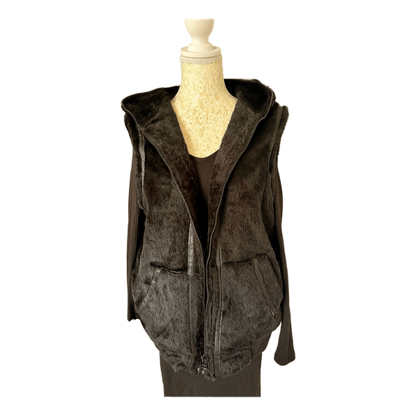 Black fur hooded vest M