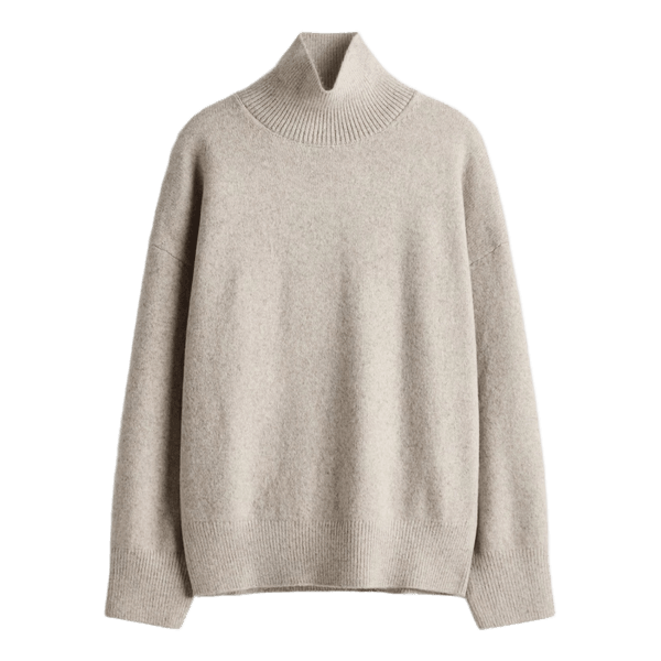 Beige rullekrave striktrøje