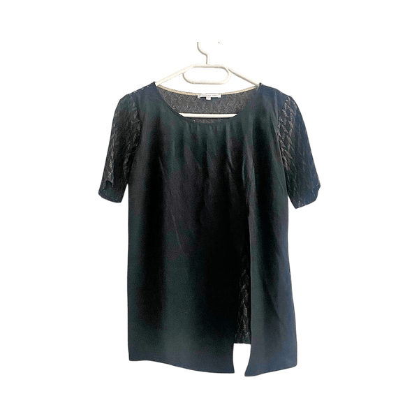 Patrizia Pepe Black Lace Top Size XS Gold Thread Elegant Italian