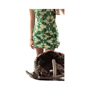 Green ruched mini skirt