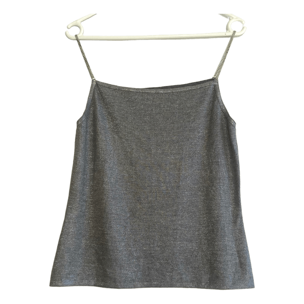 Benetton Women’s Grey Shimmer Top Chain Strap Metallic Party Camisole Size L
