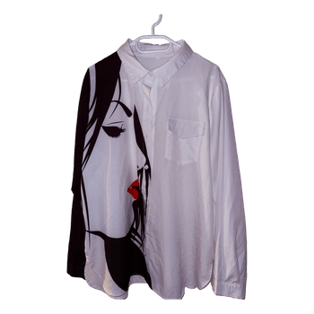 White graphic button shirt