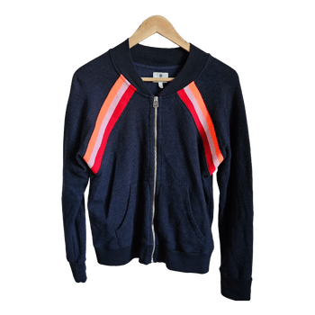 SUNDRY zip hoodie sweatshirt striped detail navy cotton blend size 2