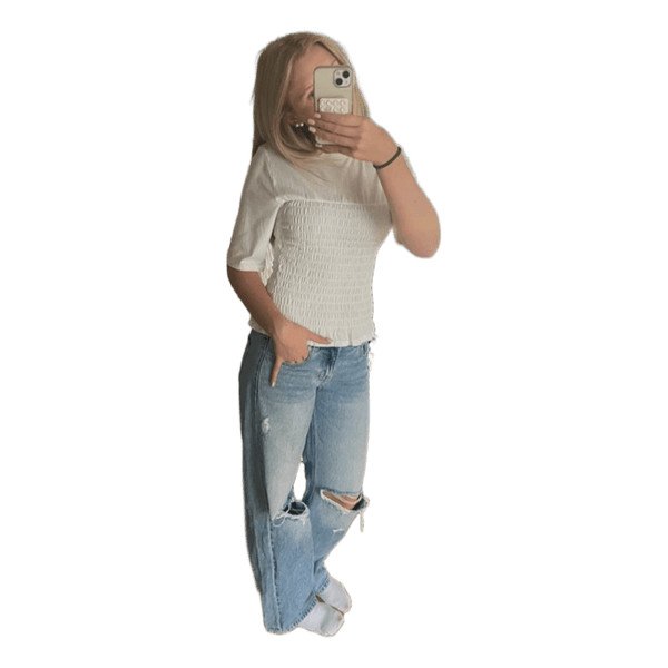 Vit smockad topp H&M